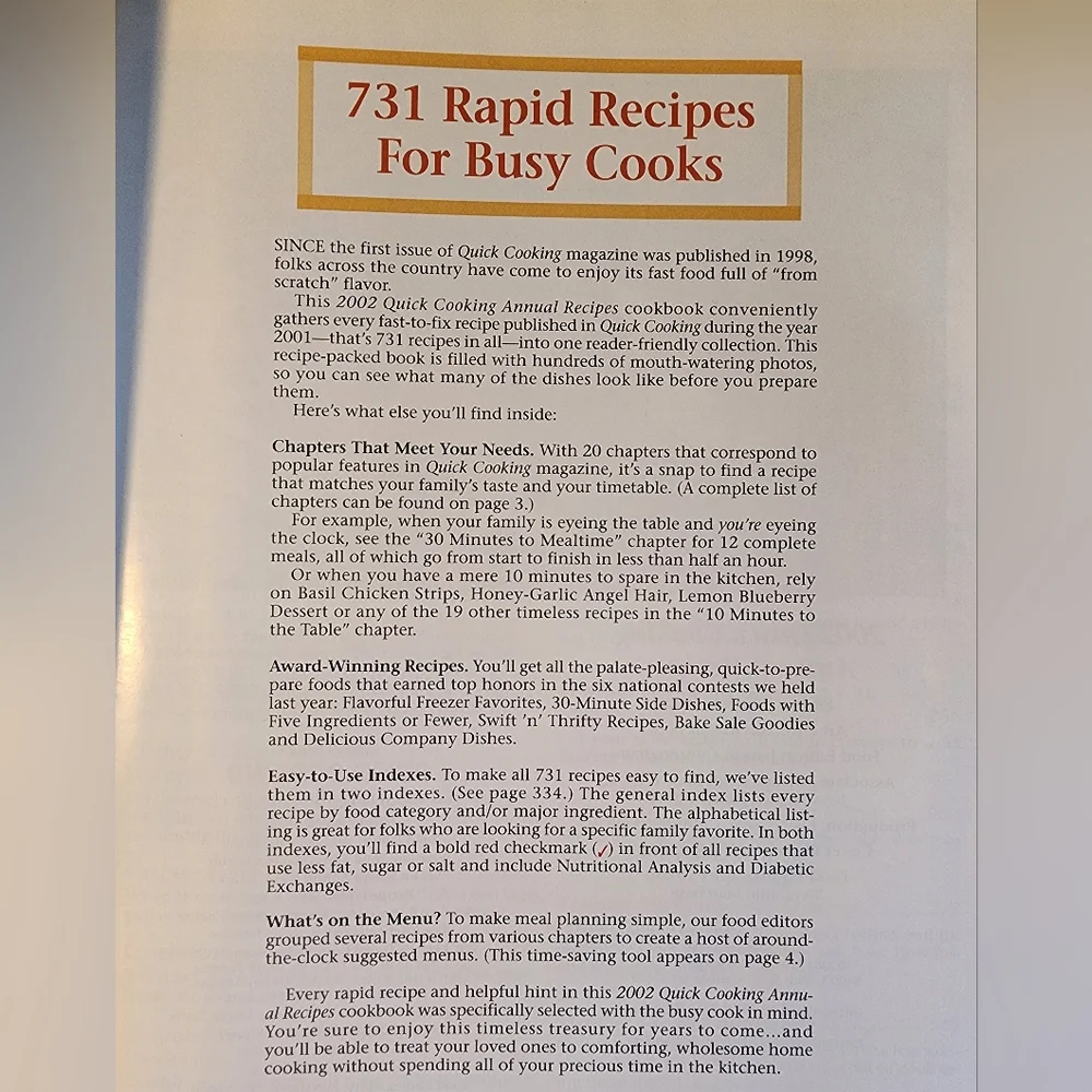 2002 TASTE OF HOME'S quick cooking cookbook